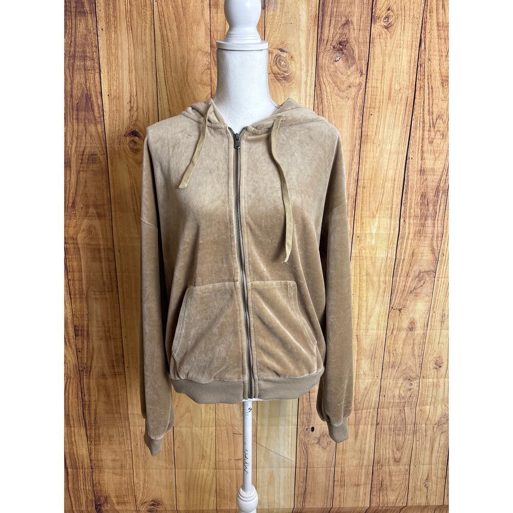 Easel Velour Full Zip Hoodie Latte Brown Color Women's Size S